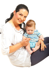 Mother holding baby boy