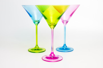 Three colorful martini glasses