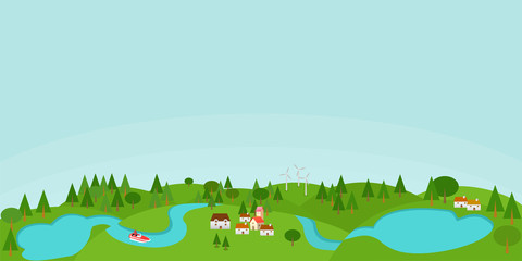 Countryside illustration with lakes