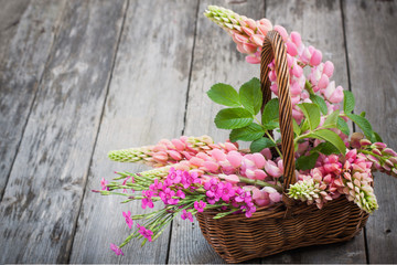 flowers on wooden background