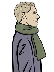 Mann Paul mit Mantel und Schal von der Seite – Comic und Vektor
