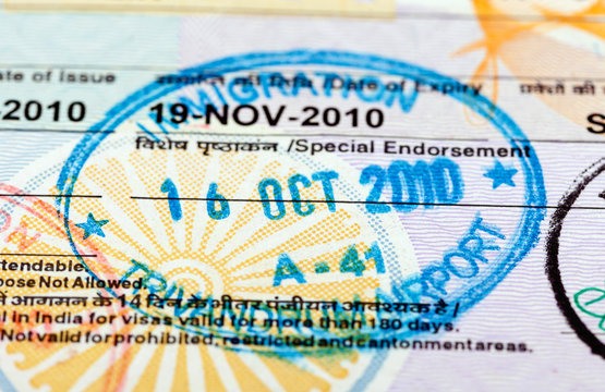 Indian visa stamp on the passport page