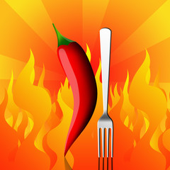 Red chili pepper with fork