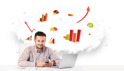 Handsome businessman with cloud in the background containing col