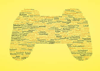 Naklejka premium Various yellow words representing a joystick