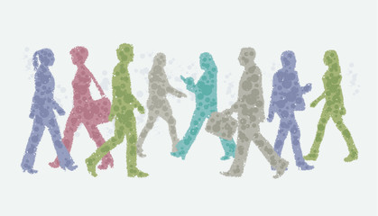 Avatar illustration - textured silhouettes of people walking