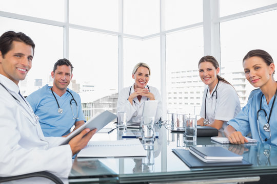 Smiling medical team during a meeting