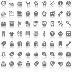 gray icon set with reflection for shopping