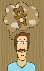 Melancholic man remembering his teddy bear