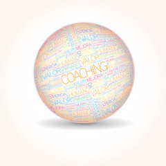 Coaching concept related spanish word sphere tag cloud isolated