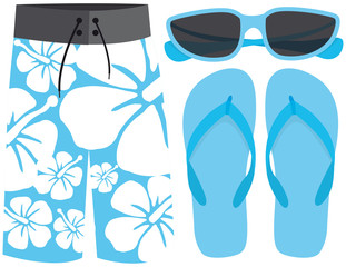 Swimsuit, sunglasses and sandals