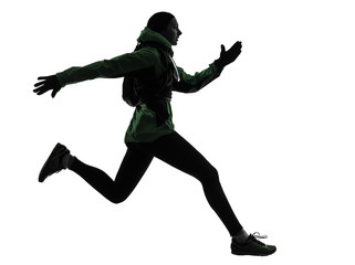 Fototapeta na wymiar woman runner running trekking silhouette