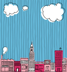 Vector Skyline hand drawn / Cartoon city or Neighborhood