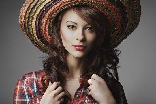 beautiful girl with sombrero portrait