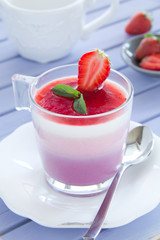 Panna cotta with strawberries and blueberries.