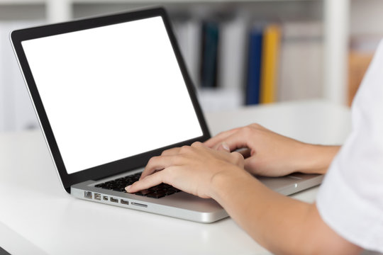 Business woman hands using laptop