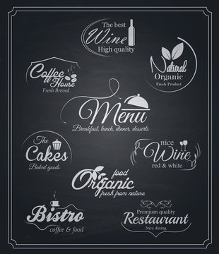Chalkboard food and drinks labels. Vector