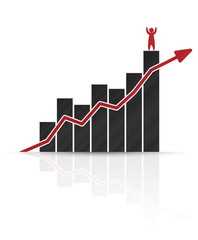 business chart moving up and people standing on top the chart