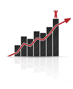 business chart moving up and people standing on top the chart