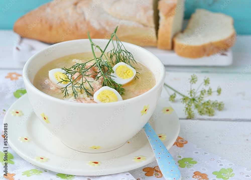 Sticker fish soup with eggs