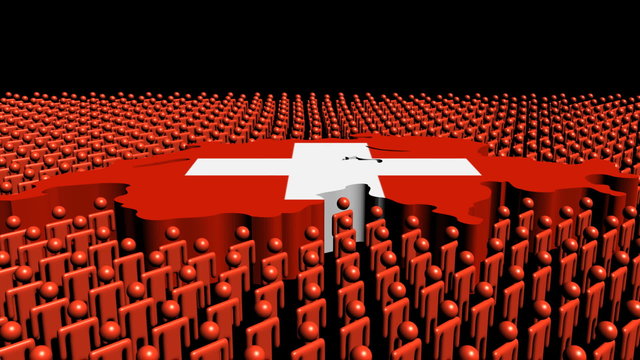 Swiss map flag surrounded by many abstract people animation