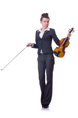 Obraz premium Businesswoman with violing isolated on white