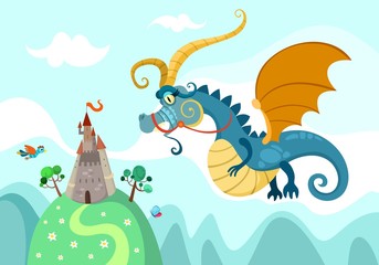 Obraz premium illustration of a dragon with castle