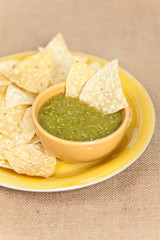 Fresh Homemade Salsa Verde with tortilla chips