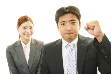 笑顔のビジネスマンとOL