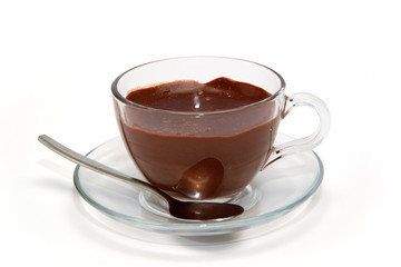 Hot chocolate in glass cup