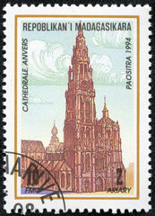 stamp printed by Madagascar, shows cathedral