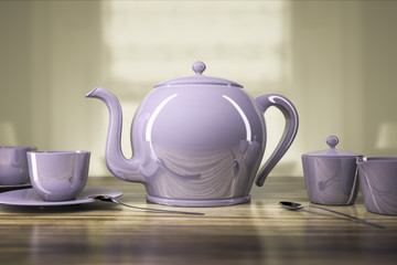 teapot and teacups