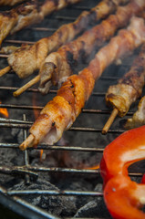 Grilled food prepared in garden