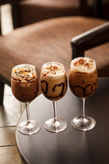 cold fresh ice coffee with chocolate close up