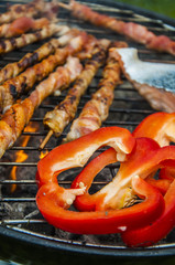 Grilled food prepared in garden