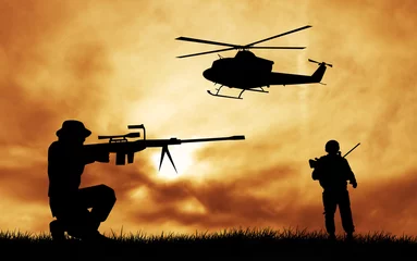 Wall murals Military soldiers silhouette
