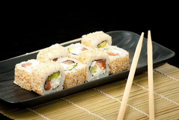 Japanese seafood sushi , roll set