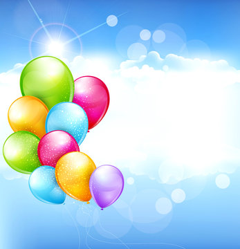 vector holiday background with multi-colored balloons flying in