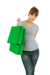 Young Asian woman with Green Shopping Bags