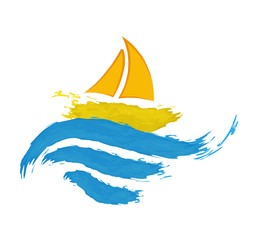 Sailing boat on the water, vector icon