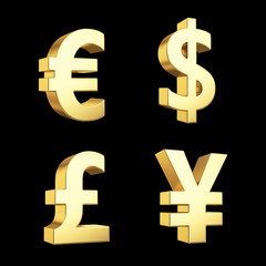 Golden currency symbols isolated on white with clipping path