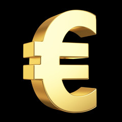 Golden currency symbol isolated on black with clipping path