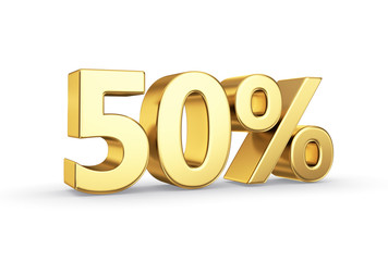 golden 3D percentage icon - isolated with clipping path
