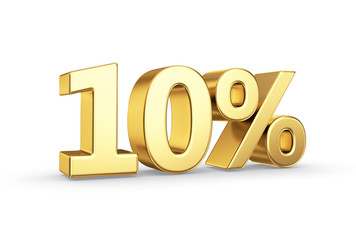 golden 3D percentage icon - isolated with clipping path