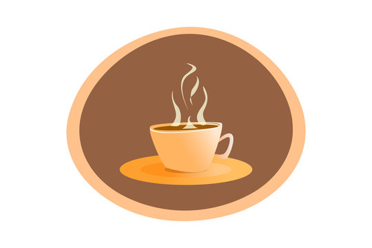 steaming coffee cup on saucer, brown background clip art preview