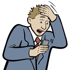 Geschäftsmann Smartphone schlägt sich erschrocken an die Stirn