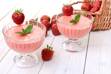 strawberry dessert in glass bowls