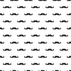 Seamless vector pattern black mustaches on white background