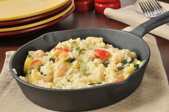 Garlic Shrimp Risotto in a Cast Iron Skillet