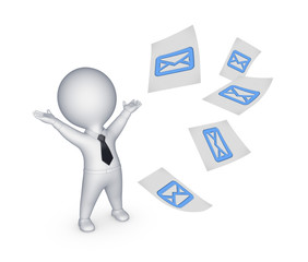 Happy small person with sign of envelope.